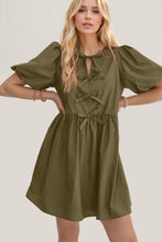 Load image into Gallery viewer, Oh Bow Ruched Puff Sleeve Mini Dress