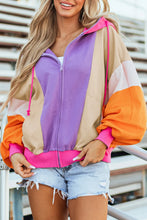 Load image into Gallery viewer, Drawstring Color Block Zip Up Long Sleeve Hoodie