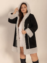 Load image into Gallery viewer, Plus Size Fuzzy Trim Open Front Long Sleeve Hooded Coat