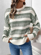 Load image into Gallery viewer, Perfee Contrast Round Neck Long Sleeve Sweater