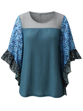 Load image into Gallery viewer, Full Size Printed Round Neck Three-Quarter Sleeve Blouse
