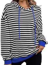 Load image into Gallery viewer, Drawstring Striped Long Sleeve Hoodie
