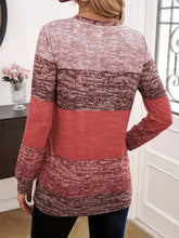 Load image into Gallery viewer, Decorative Button Contrast Round Neck Long Sleeve T-Shirt