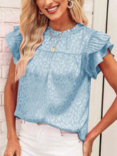 Load image into Gallery viewer, Leopard Frill Mock Neck Ruffled Cap Sleeve Top