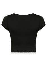 Load image into Gallery viewer, Lace Detail Sweetheart Neck Short Sleeve T-Shirt