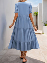 Load image into Gallery viewer, Perfee Decorative Button Notched Short Sleeve Midi Dress