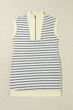 Load image into Gallery viewer, Slit Striped Collared Neck Cap Sleeve Mini Dress