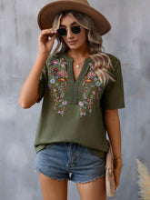 Load image into Gallery viewer, Embroidered Notched Short Sleeve T-Shirt