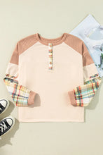 Load image into Gallery viewer, Plus Size Waffle-Knit Detail Plaid Round Neck Top