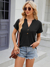 Load image into Gallery viewer, Decorative Button Notched Short Sleeve T-Shirt
