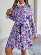 Load image into Gallery viewer, Printed Mock Neck Flounce Sleeve Mini Dress