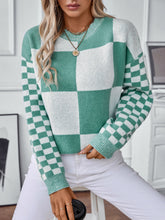 Load image into Gallery viewer, Color Block Round Neck Long Sleeve Sweater