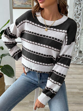 Load image into Gallery viewer, Striped Round Neck Long Sleeve Sweater