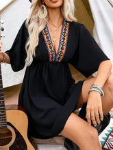 Load image into Gallery viewer, Embroidered Plunge Half Sleeve Mini Dress