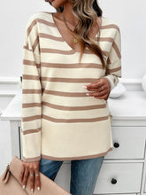 Load image into Gallery viewer, Striped V-Neck Long Sleeve Knit Top