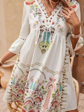 Load image into Gallery viewer, Lace Detail Printed Three-Quarter Sleeve Dress