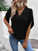 Load image into Gallery viewer, Lace Detail V-Neck Half Sleeve Blouse