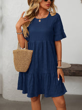 Load image into Gallery viewer, Mandy Ruffled Ruched Round Neck Half Sleeve Dress