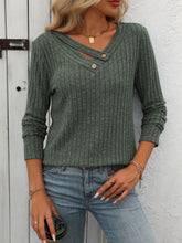 Load image into Gallery viewer, Ribbed V-Neck Long Sleeve T-Shirt