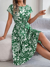 Load image into Gallery viewer, Tied Pleated Printed Short Sleeve Dress