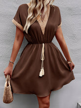 Load image into Gallery viewer, Devine Contrast Trim V-Neck Short Sleeve Mini Dress