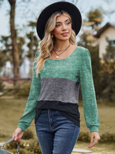 Load image into Gallery viewer, Color Block Square Neck Long Sleeve T-Shirt