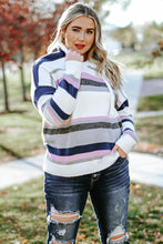 Load image into Gallery viewer, Plus Size Striped Long Sleeve Hooded Sweater