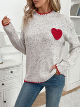 Load image into Gallery viewer, Perfee Contrast Heart Round Neck Long Sleeve Sweater