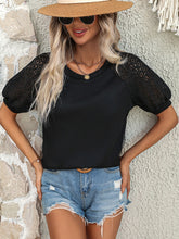 Load image into Gallery viewer, Round Neck Lace Patchwork Half Sleeve T-Shirt