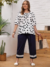 Load image into Gallery viewer, Plus Size Polka Dot Round Neck Half Sleeve Blouse