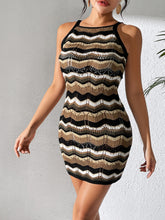 Load image into Gallery viewer, Openwork Striped Spaghetti Strap Knit Dress