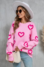 Load image into Gallery viewer, Angel Wings Heart Round Neck Dropped Shoulder Long Sleeve Sweater