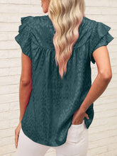 Load image into Gallery viewer, Leopard Frill Mock Neck Ruffled Cap Sleeve Top