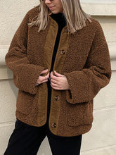 Load image into Gallery viewer, Contrast Button Up Sherpa Jacket with Pockets