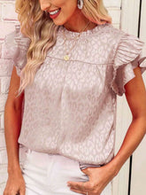 Load image into Gallery viewer, Leopard Frill Mock Neck Ruffled Cap Sleeve Top