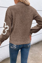 Load image into Gallery viewer, Flower Half Zip Dropped Shoulder Sweater