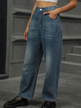 Load image into Gallery viewer, Half Elastic Waist Straight Leg Jeans
