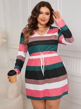 Load image into Gallery viewer, Plus Size Striped V-Neck Long Sleeve Mini Dress