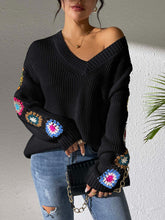 Load image into Gallery viewer, Crochet Flower V-Neck Sweater