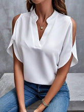 Load image into Gallery viewer, Notched Cold Shoulder Half Sleeve Blouse