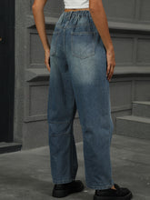 Load image into Gallery viewer, Half Elastic Waist Straight Leg Jeans
