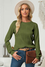 Load image into Gallery viewer, Textured Round Neck Long Sleeve Blouse