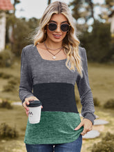 Load image into Gallery viewer, Color Block Square Neck Long Sleeve T-Shirt