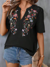 Load image into Gallery viewer, Embroidered Notched Short Sleeve T-Shirt