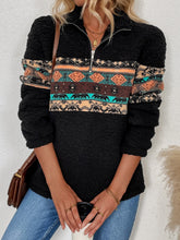 Load image into Gallery viewer, Quarter Zip Geometric Long Sleeve Sweatshirt