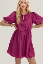 Load image into Gallery viewer, Oh Bow Ruched Puff Sleeve Mini Dress