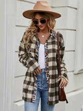 Load image into Gallery viewer, Leopard Trim Plaid Collared Neck Long Sleeve Shirt