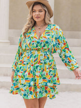 Load image into Gallery viewer, Plus Size Printed Surplice Long Sleeve Mini Dress