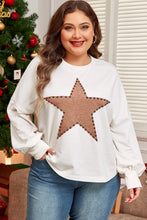 Load image into Gallery viewer, Plus Size Studded Star Round Neck Long Sleeve Blouse