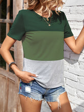 Load image into Gallery viewer, Color Block Round Neck Short Sleeve T-Shirt